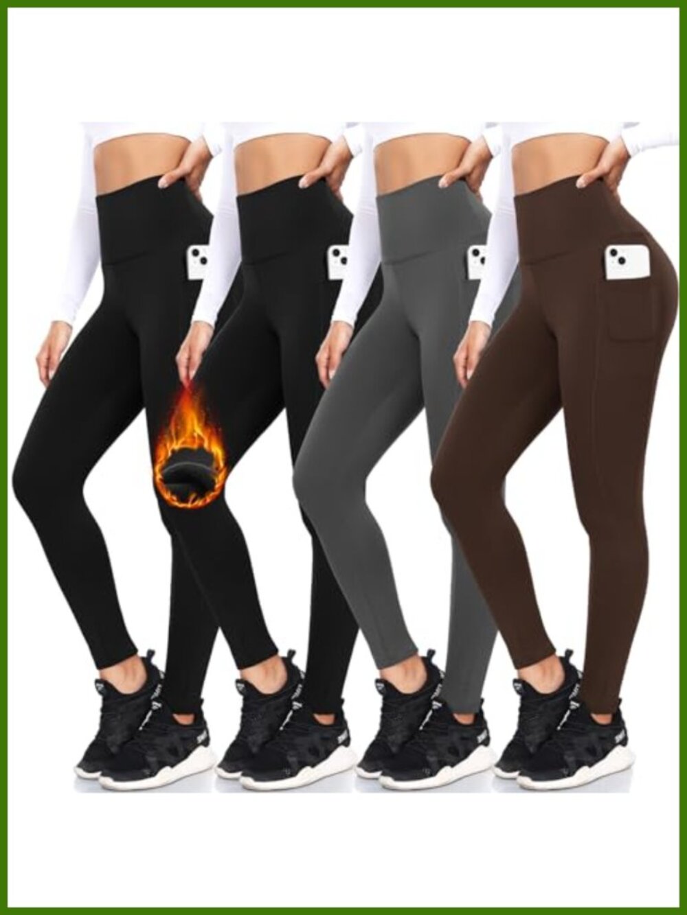 Fleece Lined Leggings with Pockets High Waisted Thermal Winter Yoga Pants